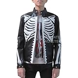 Trifoliate Skeleton Boys Leather Jacket – Youth Black Outerwear Zipper Skull Real Leather Jacket