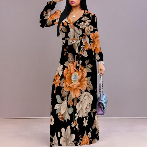 Image of PinkPatty Women's Long Sleeve Maxi Dress Plus Size Casual V Neck Wrap Dress with Pockets&Belt