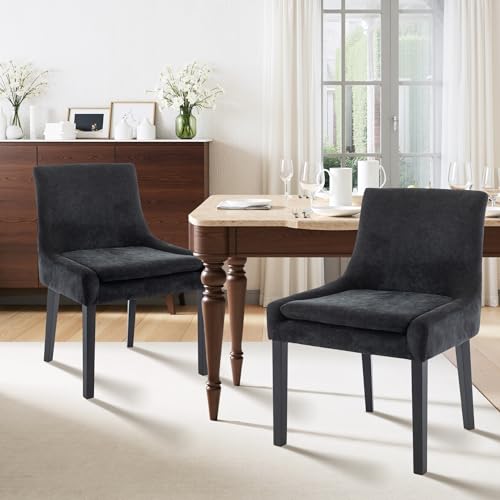 Homixis Dining Chairs Set of 2 – Extra Wide & Padded Fabric Dining Chairs with Solid Wood Legs, High-Density Foam Cushion, Mid-Back Modern Kitchen Chairs for Comfortable Everyday Use
