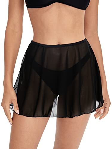 Makemechic Women's Sheer Mesh Swim Cover Up Swimsuit Beach Cover Up Skirt Black Xl #TOP4