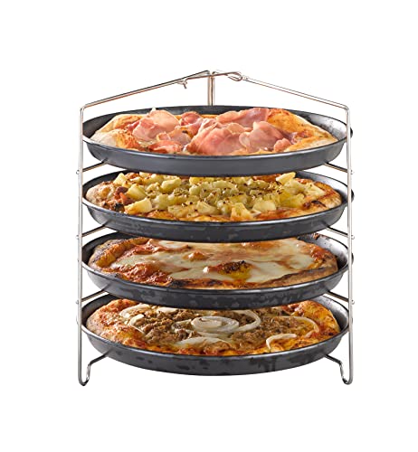 APS Gestell für 4 Pizzableche 26 x 25 cm, H: 26 cm Edelstahl für Pizzableche bis Ø 28 cm Abstand zwischen den Ebenen: 5,5 cm zusammenklappbar arretierbar