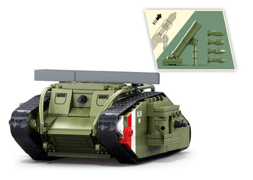 SLUBAN Military Building Block Set, Tank M.38 15.8 cm, Munitions Truck 22 cm, Artillery Cannon, 5 Minifigures, M38-B1296 - Image 3