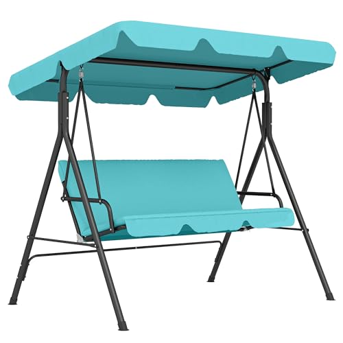 Outsunny 3-Seat Outdoor Patio Swing Chair with Removable Cushion, Steel Frame Stand and Adjustable Tilt Canopy for Patio, Garden, Poolside, Balcony, Backyard, Green