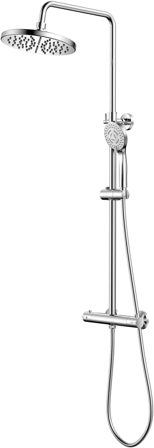 Columna de Ducha Termostática YOOZENA Conjunto de ducha Multifuncional Inoxidable Altura Ajustable 829mm-1221mm Ducha de Mano 3 Funciones Ducha Redondo para Cuarto de Baño