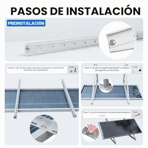 Miniatura 7 de Eco-Worthy 4 Unidades De Soporte Para Panel Solar, 114.3 Cm, 45 Pulgadas, Soporte De Aluminio Para Plantas De Balcón, Ángulo Ajustable 0-90 , 100 W-800 W, Módulo Solar, Juego De Fijación Para Techo