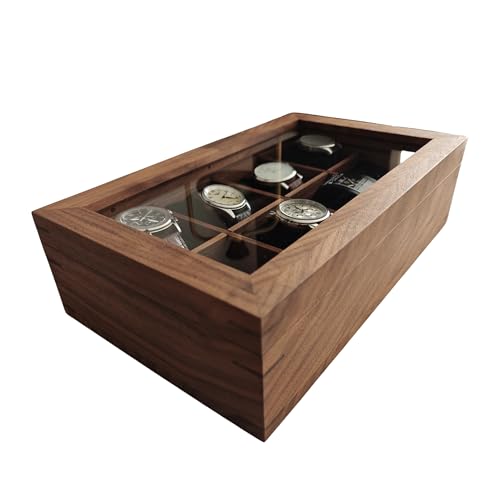 Handmade Wooden Watch Box for Men – 8-Slot Personalized Watch Storage Case with Acrylic Window Lid – Solid Wood Display Organizer for Luxury Timepieces