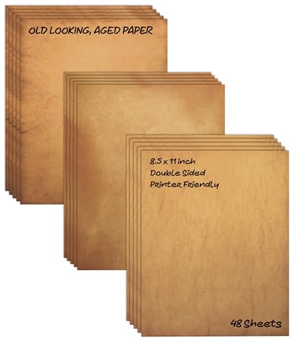 Better Office Products Aged Printing Paper, 48 Sheets, Antique Looking Old Fashioned Faux Parchment Paper, Letter Size 8.5 x 11 inch, Double Sided