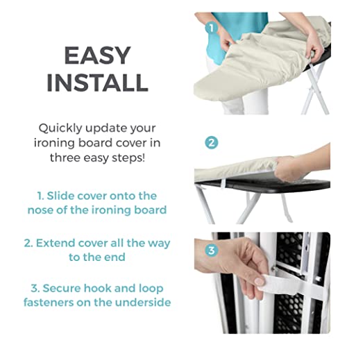HOME GENIE Ironing Board Cover, Silicone Coating, Full Size Scorch Resistant Padding, Elastic Edge Heavy Duty Iron Pad Covers Standard Boards, Hook and Loop Fastener Strap Extra Thick, Linen - Thumbnail 7