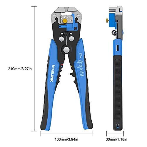 Vcelink Automatic Wire Stripper Tool, Self Adjusting 3 In 1 Wire Cutter Crimper For 24 Awg To 10 Awg Electrical Wire Stripping, Cutting And Crimping (Blue) 8-Inch #TOP6