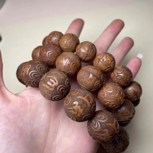 Perles de chapelet en bois avec gravure exquise pour méditation zen
