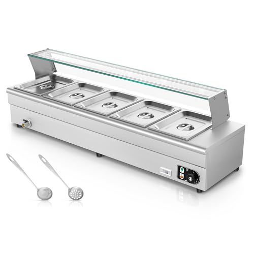 Commercial Food Warmer 110v 1500w Electric Stainless Steel Bain Steam Table Food Warmer with Large Capacity Pans for Catering and Parties Restaurants Business Occasion (5 Pan)