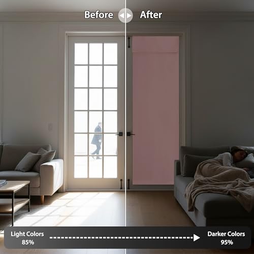 Image of RYB HOME Blackout Door Curtain for Window, Privacy French Door Thermal Insulated Tie up Shade for Living Room Dining /Front /Tricia /Glass Window Curtains, W26 x L69 inch, 1 Panel, Orange Pink