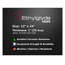 Black HDPE Sheet. Smooth Texture, Solid Board, Cutting Board, High Density Polyethylene Plastic Sheet, DIY Project Material. Nominal Cut +- 1/8". Made in USA. 12" x 24" 1" Thick