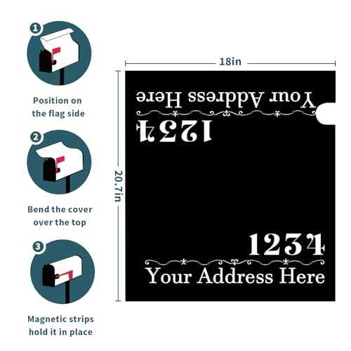 Image of Harooni Personalized Custom Mailbox Covers Magnetic Standard Size 18x21 Inch Custom Numbers Street Mailbox Wraps Customized House Address Numbers Post Letter Box Cover for Home Gadern Decor