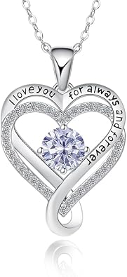 Sterling Silver Pendant Necklace for Women, Teen Girls Birthstone Necklaces silver Wedding Anniversary Heart Necklace Womens Jewelry Mothers Day, Valentines Day,Birthday for Her
