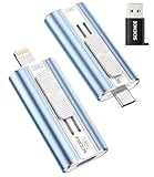 SCICNCE 64GB Dual Interface Flash Drive for Phone Storage Photos Videos, Portable Backup Memory Stick, No App Required, Compatible with iPhone 17/16/15/14/13/12/11, iPad, Android & PC (Blue)