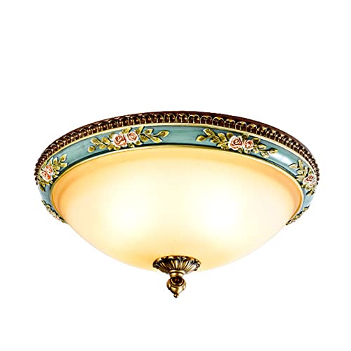 HKLY Klassisch Antik LED Deckenleuchte, Vintage Runde Deckenlampe, Harz Blumen Dekoration Und Glaslampenschirm 3 Farbtemperatur Deckenbeleuchtung Für Wohnzimmer, Schlafzimmer, Esszimmer, Küche, Ø39cm Cover