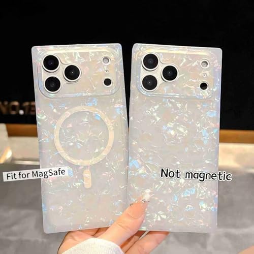 TETAW Cute for iPhone 17 Pro Max Case Compatible with Magsafe Magnetic Case,Sparkle Luxury Glitter Colorful Pearl Rectangle Case for Women Girls,Girly Slim Soft TPU Bumper Cover(Translucent Shell) by TETAW - Used condition - Image 2