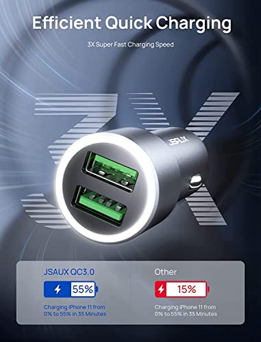 Car Charger, Car Usb Charger 36W Fast Charging, Jsaux Metal Dual Qc 3.0 Car Adapter With Usb-C Cable[3.3Ft] Compatible With Samsung Galaxy S10/S9/S8 Plus, Note 9/8, Iphone 7/8/X/Xr-Grey #TOP1