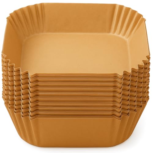 Air Fryer Paper Liners, 50Pcs Parchment Paper, Air Fryer Liners Disposable for Microwave, Non-Stick Air Fryer Liner Square Free of Bleach (6.3IN)