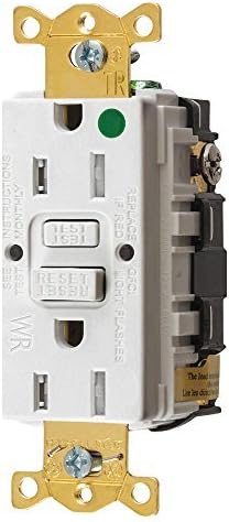 Hubbell GFTWRST82W Gfci Heavy Use Receptacle, 15 Amps, Tamper/Weather Resistant, 5-15R, Decorator, Self-Testing: YES, White