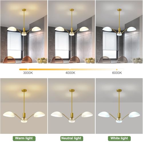 XIAOQIWU Modern Minimalist 3-Light Sputnik Chandelier, Gold Pendant Light Fixture with Acrylic Lampshade, Modern Chandelier for Bedroom Living Room Kitchen by XIAOQIWU - Used condition - Image 5