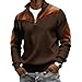Mens Long Sleeve Casual Loose Sweatshirts Fashion Comfortable Relaxed Fit Pullover Lightweight Quarter Zip Tops Brown