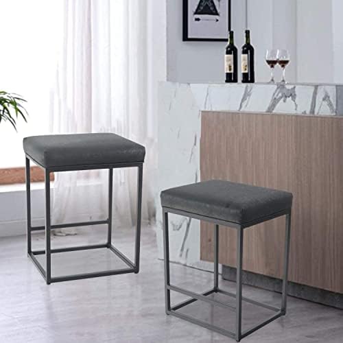 2 Bar Stools with Footrest, Kitchen Chairs PU Leather, Backless Stool, Counter Stool, Bistro Stool, for Indoor Outdoor Dining Room, Home Bar, Coffee Chairs, Small (Black)