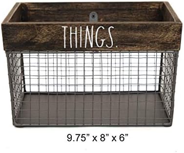 Rae Dunn by Designstyles Wire Storage Basket  Metal and Solid Wood Organizer  Decorative Folder Bin - for Office, Bedroom, Living Room, Closet and More