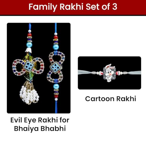 Image of Saugat Traders Family Rakhi Set of 3 for Bhai Bhabhi Kids with Chocolate Combo | Designer Rakhi for Beloved Brother | Traditional Lumba | Cartoon Rakhi for Kid | Rakshabandhan Gift
