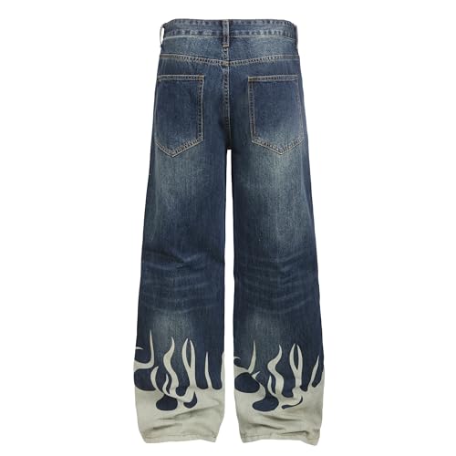 Image of QIMYUM Men's Wide-Leg Baggy Flex Jeans Relaxed Loose Fit Long Denim Pants