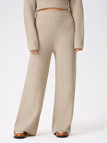 CIDER Lounge Pants Women Wide Leg Mid Waist Ribbed Knit Pants Casual Solid Warm Wool-Blend Sweatpants Fall Winter3