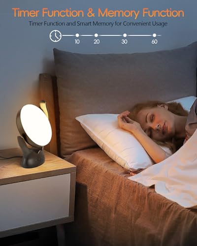 HIBOITEC Light Therapy Lamp, UV-Free 10000 Lux Therapy Light, Rotatable Sunlight Lamp with 3 Color Temperature & 5 Adjustable Brightness Levels & Timer & Memory Function