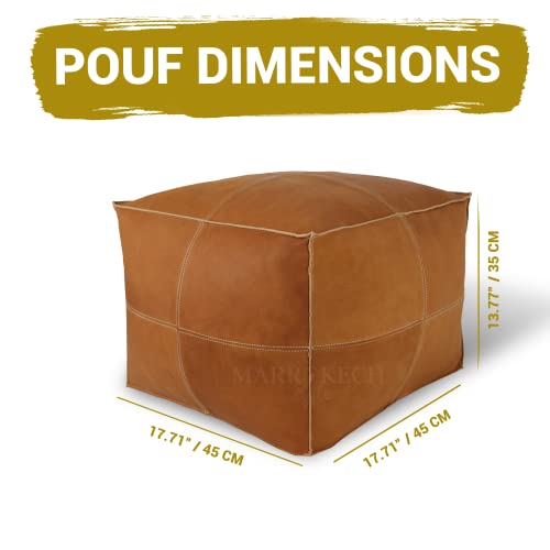 Marrakesh Style Comfortable Leather Ottoman Pouf - Handmade Unstuffed Moroccan Pouf Cover - Square Pouf & Foot Rest Ottoman - Perfect For Living Rooms Bedrooms & Kids Room - Square Brown #TOP2