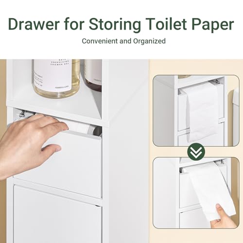 SoBuy Small Bathroom Storage Cabinet with Drawer, Narrow Toilet Paper Holder, Slim Compact Corner Cabinet, Freestanding Organizer for Small Spaces, Toilet or Laundry Room Furniture, White BZR34-K-W - Image 7