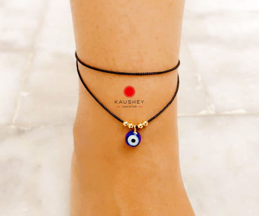 Kaushey loom & craft Evil Eye Adjustable Anklet Bracelet Black Braided Foot Chain for Women and Girls, Free size black thread anklet(Pack of 1) - Image 2 thumbnail