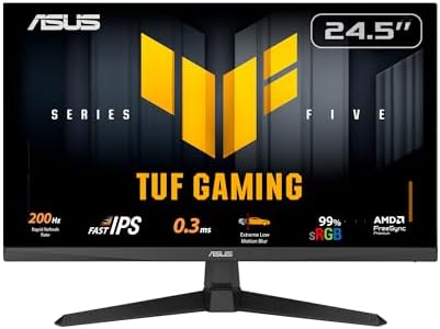 ASUS TUF Gaming 24.5” 1080P Monitor (VG259Q5A) – Full HD, 200Hz, 0.3ms, Fast IPS, Extreme Low Motion Blur, FreeSync Premium, Speakers, DisplayWidget Center, 3 yr Warranty (Renewed)