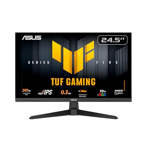 ASUS TUF Gaming VG259Q5A, Monitor Gaming 24,5" Full HD Fast IPS (1920 x 1080), 0,3ms Response Time, 200 Hz, Altoparlante Integrato, ELMB, HDMI, DisplayPort e Jack Audio, Display Widget Center, Nero