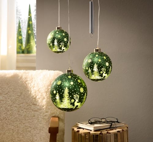 formano LED Weihnachtskugel Frosty Grün zum Hängen 12 cm Hängelicht aus Farbglas in geeister Optik mit winterlichem Dekor Timer & LED Licht - batteriebetriebene Dekoration Herbst Weihnachten – Bild 4