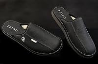 ESTRO Hausschuhe Herren Leder Herrenhausschuhe - Hausschuh Männer Pantoffel Pantoffeln Pantoletten Slipper Mann Warm FROST (45 EU, Onyx/Wolle) – Ansicht 7