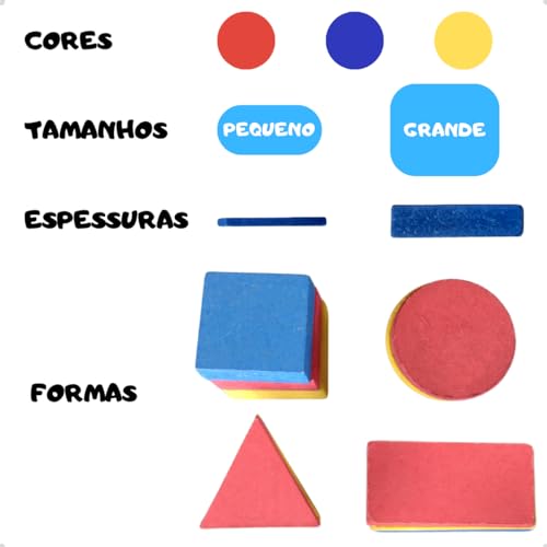 Blocos Lógicos 48 Peças em Madeira Jogo Brinquedo Pedagógico Educativo Classificação de Formas