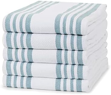 Amazon Brand  Eono 100% Cotton Drill Weave Tea Towels - Absorbent Restaurant Bar Glass Kitchen Cloths - 45 x 67 cm - Pack of 12 - Teal White