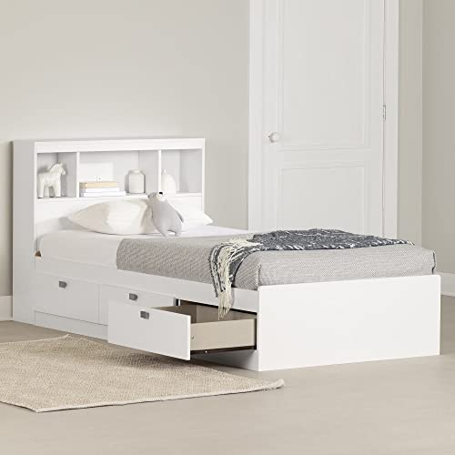 South Shore Spark Twin Storage Bed And Bookcase Headboard, Pure White #TOP1