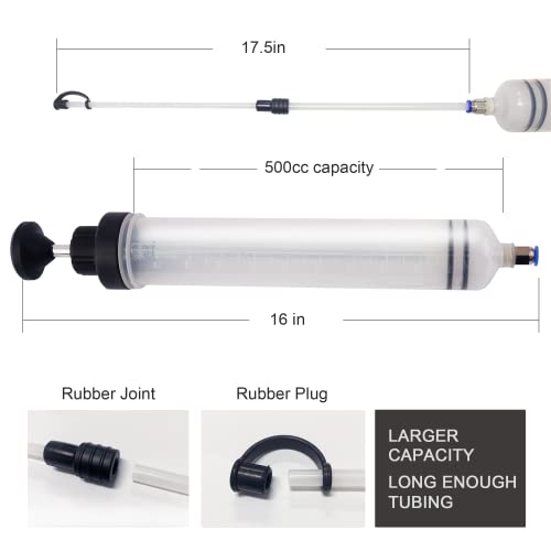 Fluid Extractor: Oil Extractor&Syringe/Automotive Pump/Manual Suction Vacuum Fuel Car Transfer Power Steering Radiator/Gear Brake/Transparent Changer&Evacuator/Transmission Style Manual Filler(500Cc) #TOP3