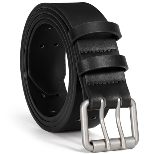 Image of XZQTIVE Men's Double Prong Leather Casual Jeans Belt, Heavy Duty Double Pin Buckle Belt for Work, Business and Daily Wear