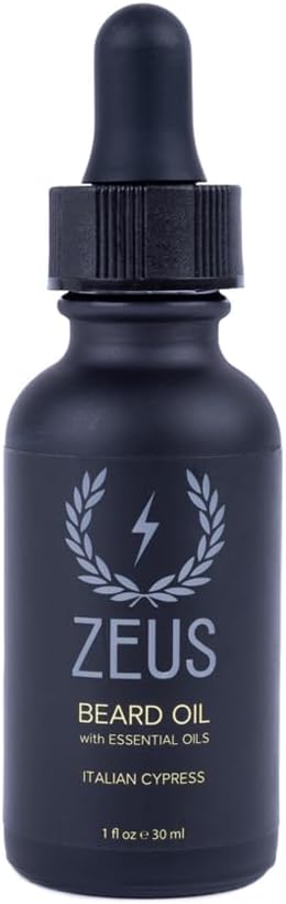 ZEUS Natural Beard Oil for Men with Essential Oils (Italian Cypress) | Premium Moisturizing Beard & Skin Formula with Argan Oil, Vitamin E & Natural Oils for Itch Relief (Made in USA) 1 fl oz