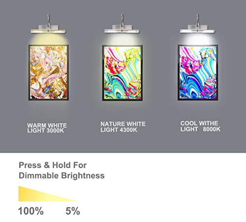Biglight Wireless Battery Operated Led Picture Light With Timer And Dimmer, Rotatable Light Heads With 3 Lighting Modes, Remote Controlled Display Lamp For Painting Portrait Art, 8.8", Silver #TOP2
