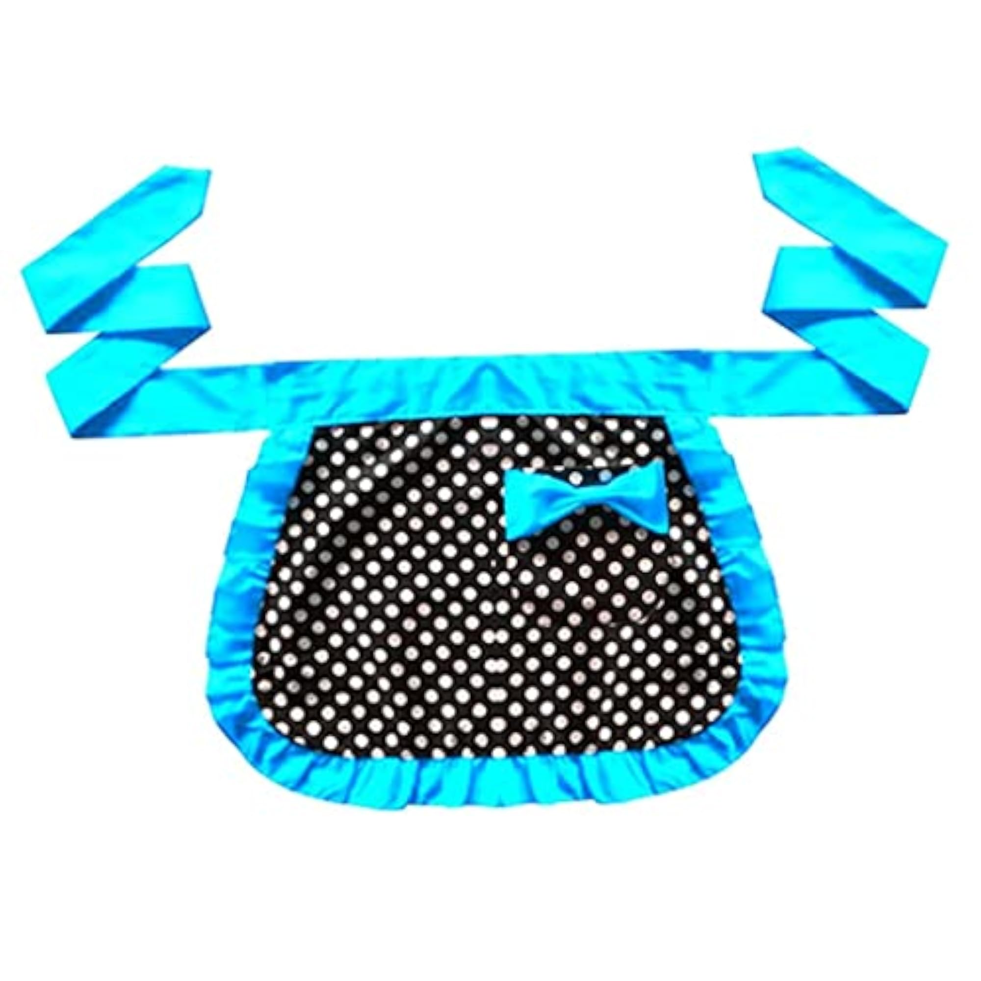 Short Cotton Waist Serving Apron with Bowknot, Blue