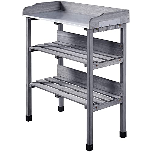 Yaheetech Wood Potting Bench with Metal Top and Storage - Grey