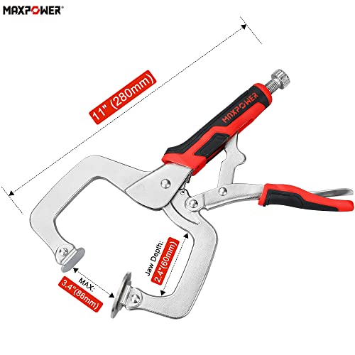 Image of MAXPOWER 11-Inch Locking C Clamp Set, 2 Pack Metal Face Clamp with Large Flat Swivel Pads, Adjustable Heavy Duty C Clamps Locking Pliers for Woodworking, Carpentry, Cabinetry, Welding and Repair